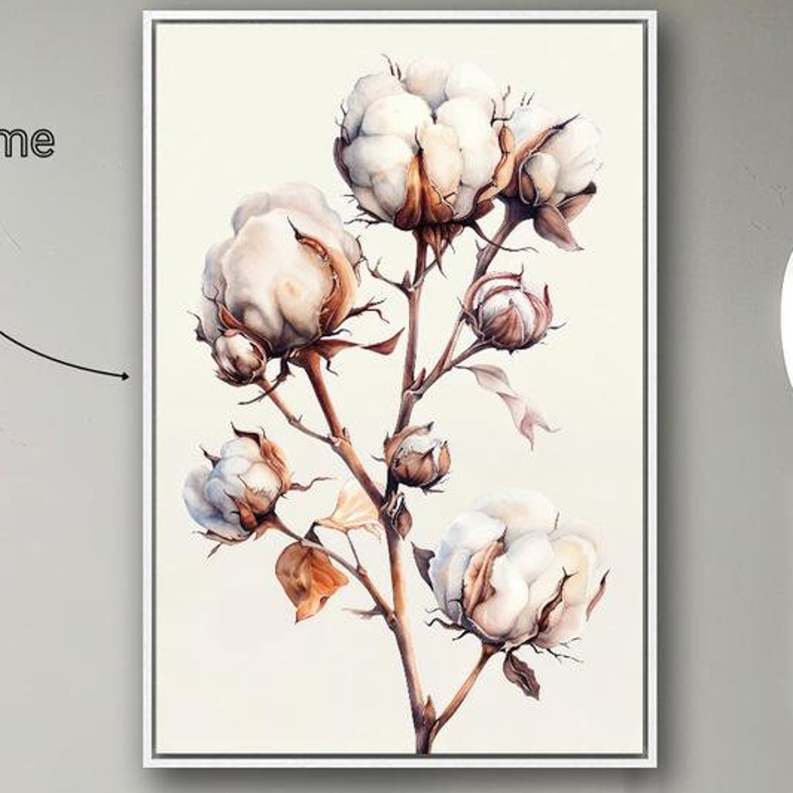 Cotton Stem Branches White Bolls Minimalist Botanical Rustic Poster