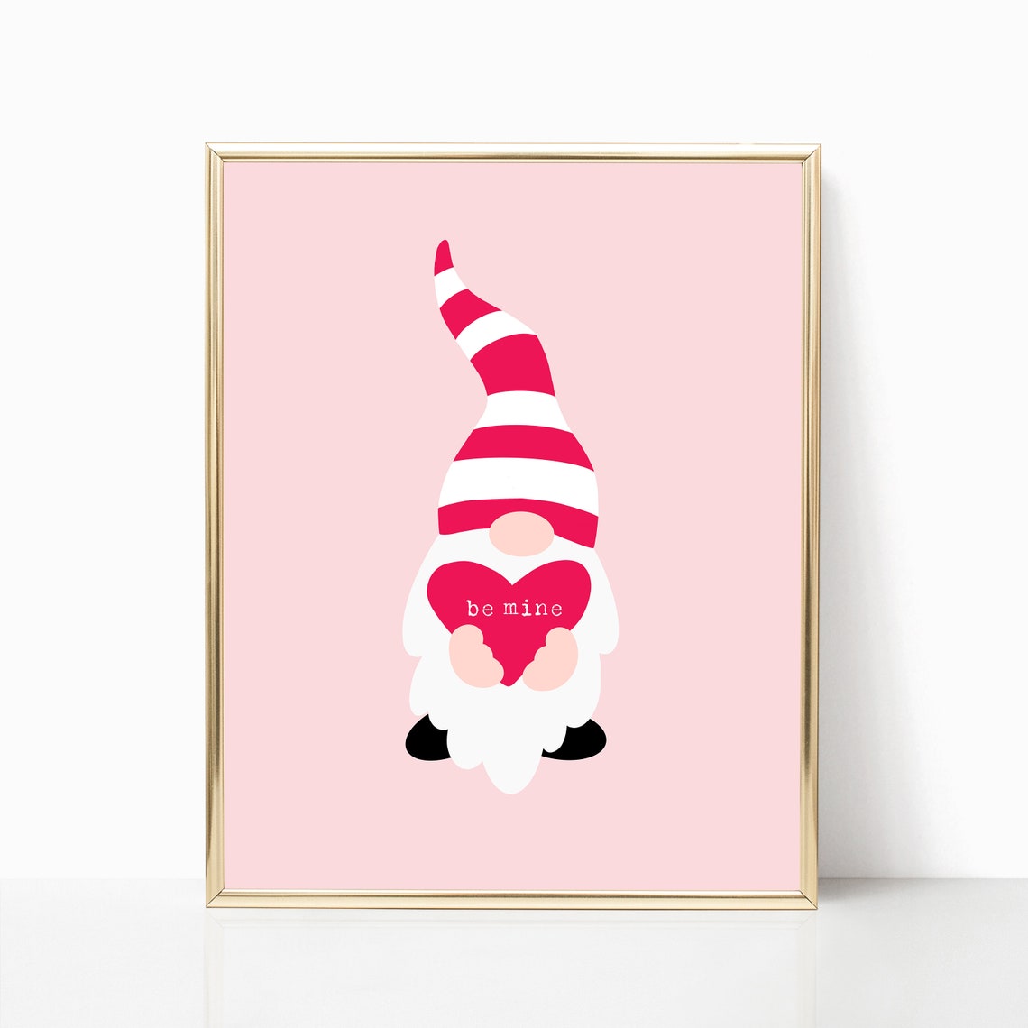 Be Mine Valentine Gnome Red Striped Hat Heart Pink Wall Decor Poster