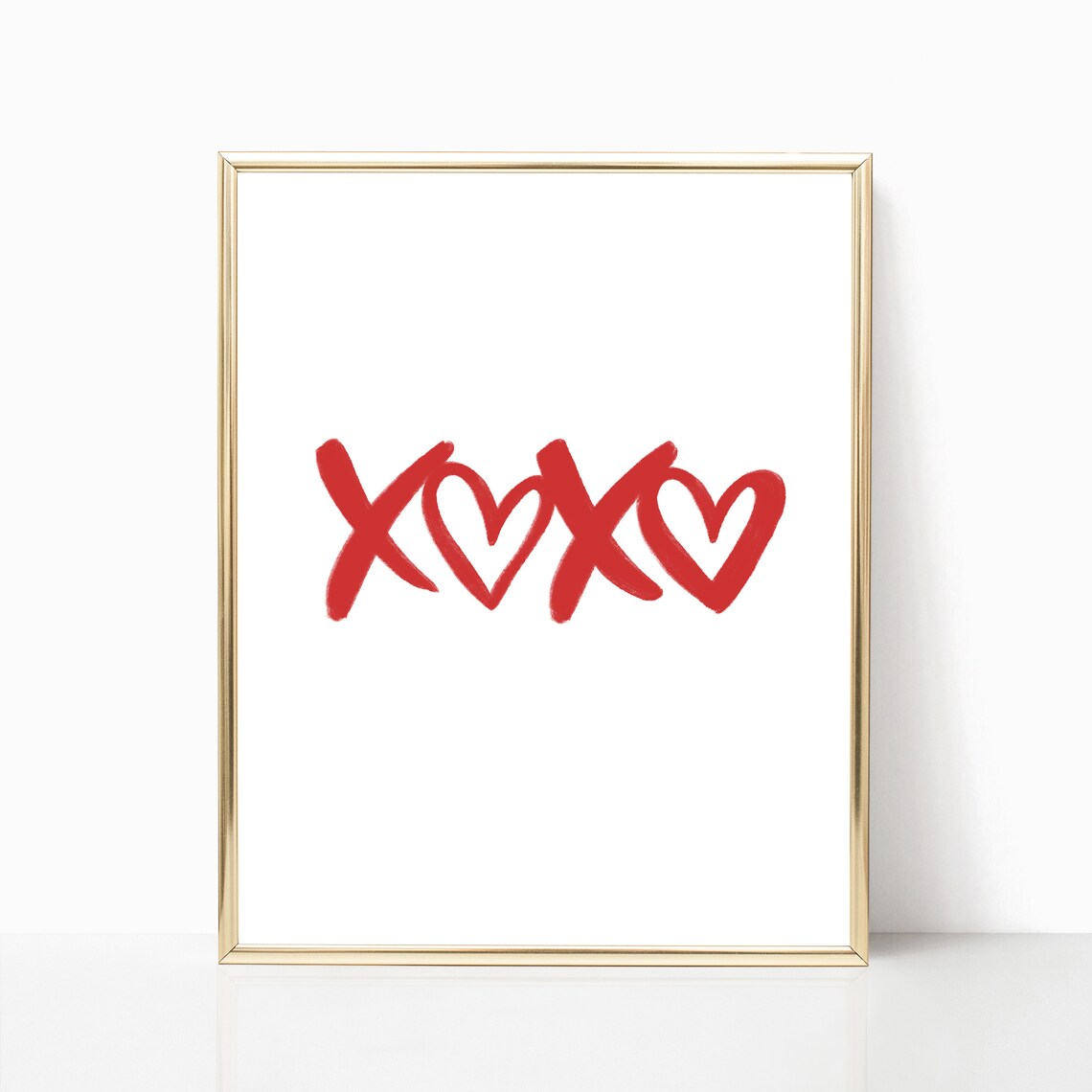 Red Watercolor XOXO Brush Lettering Hearts Love Valentine Poster