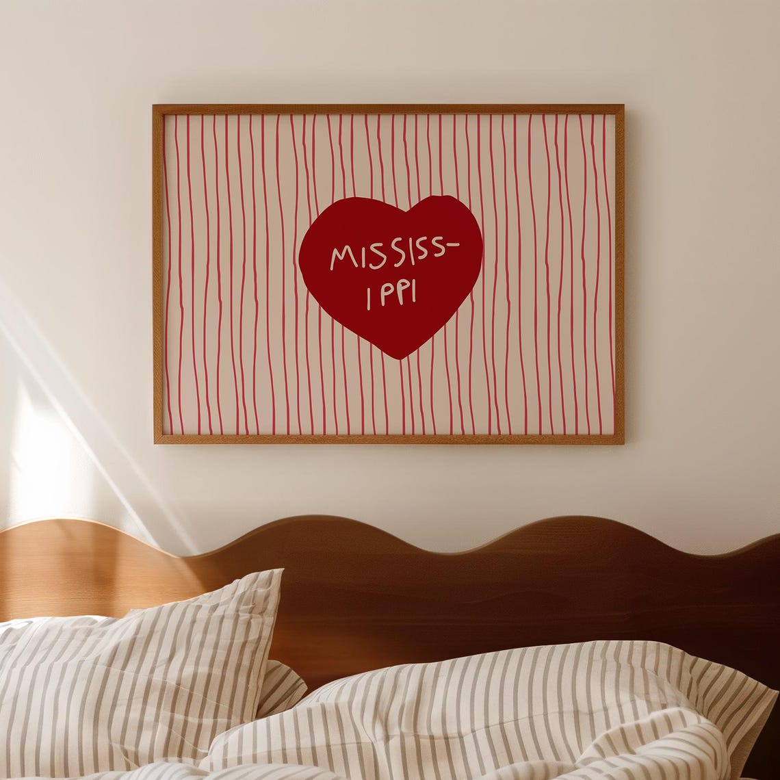 Mississippi Red Heart Striped Background State Love Decor Poster