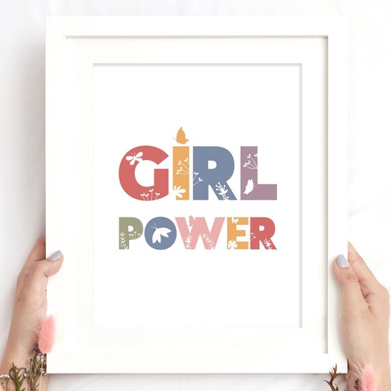 Girl Power Floral Letter Quote Poster Kids Room Playroom Decor