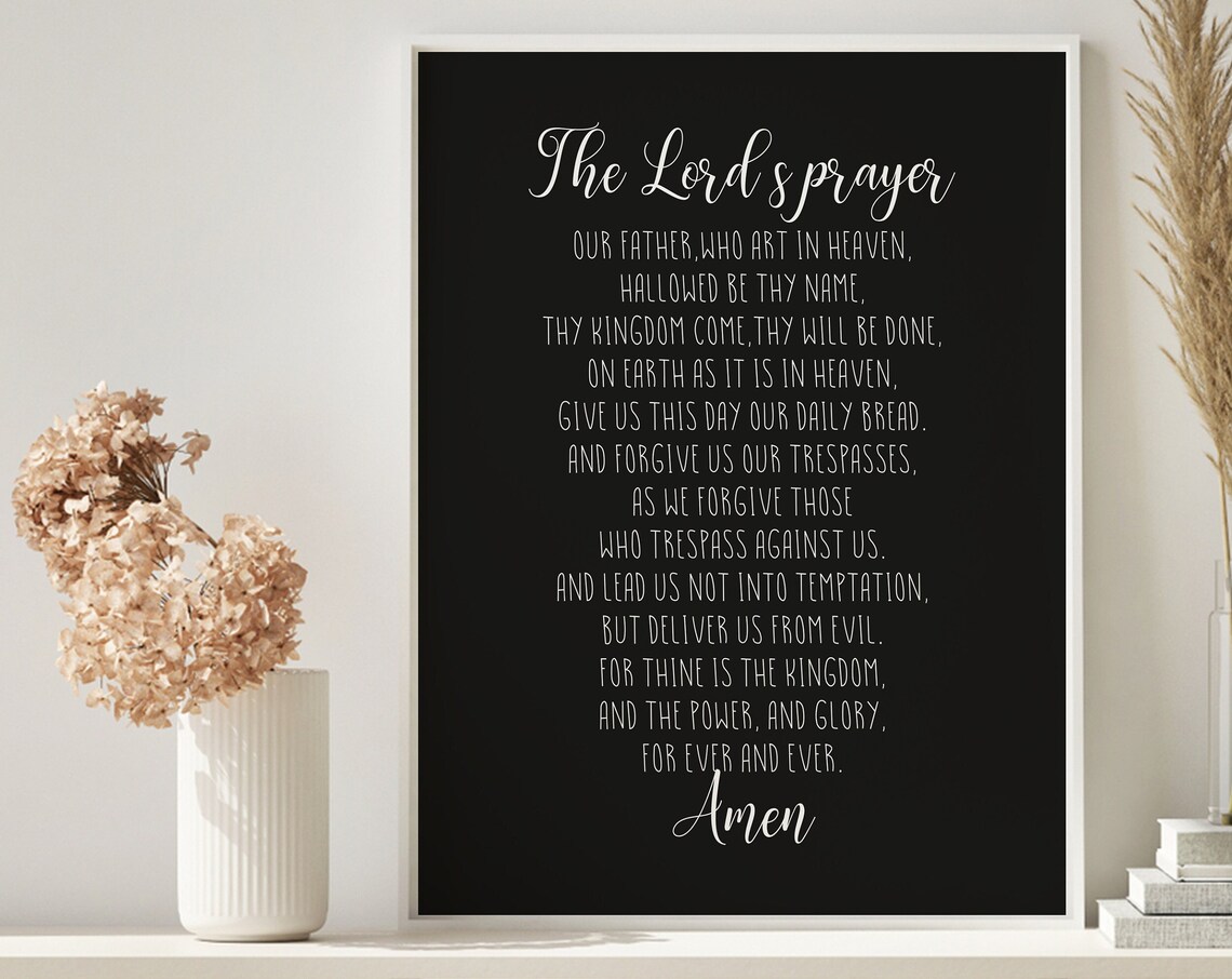 The Lord's Prayer Full Text Christian Scripture Black Wall Poster
