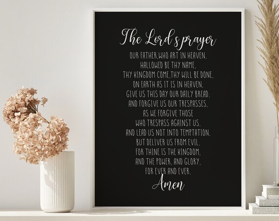 The Lord's Prayer Full Text Christian Scripture Black Wall Poster