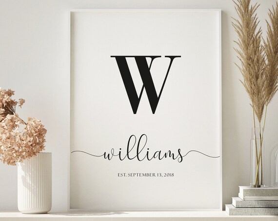Personalized Printed Wood Family Name Sign With Established Date Last Name Sign Wood Family Sign Farmhouse Monogram Sign