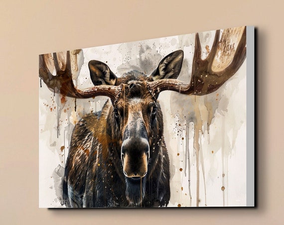Watercolor Canadian Moose Art Print, Wildlife Decor