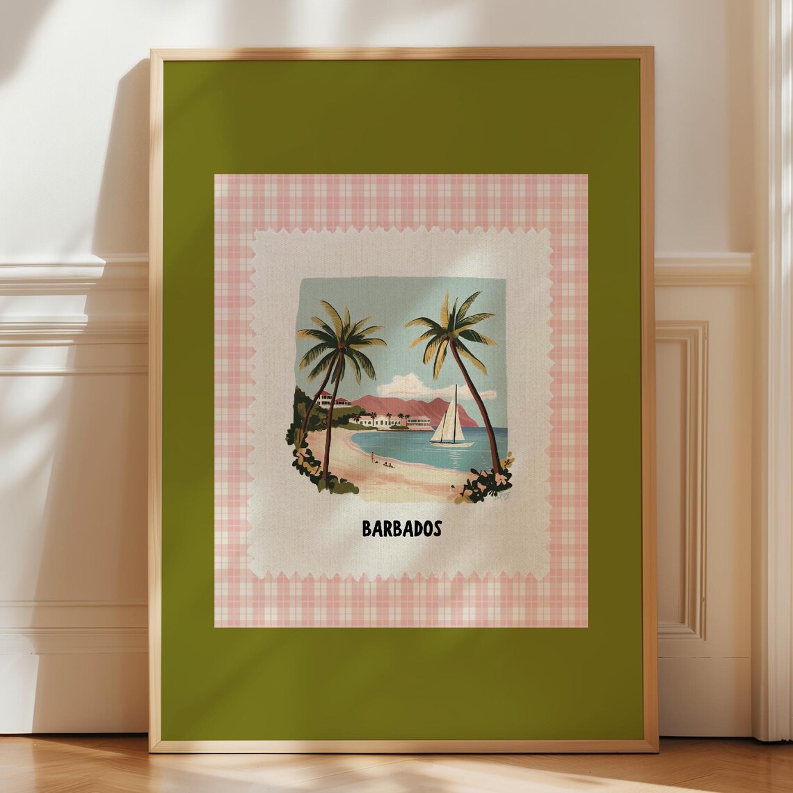 Barbados Travel Poster Retro Print Striped Trendy Wall Art Hand Drawn Sketch Summer Beach