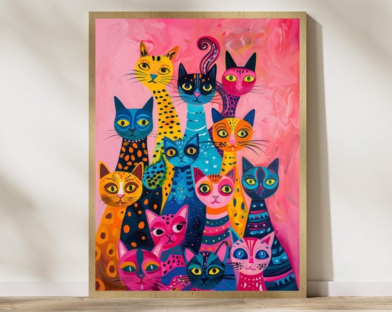 Cat Poster Preppy Room Decor Maximalist Wall Art Pink Kitsch Aesthetic Dopamine Decor Wall Art Trendy Cute Apartment Decor