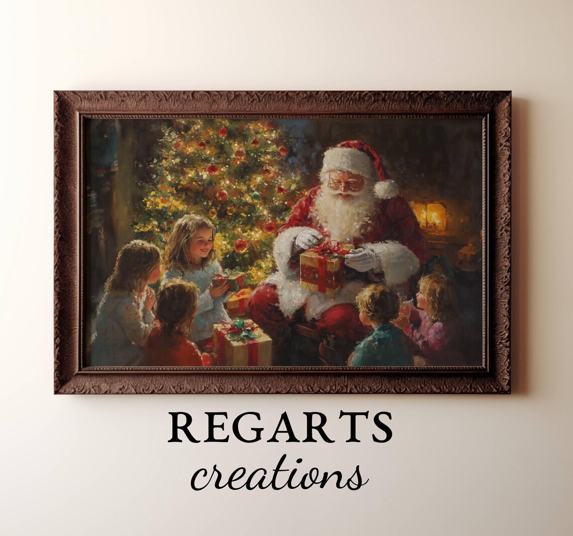 Santa Claus With Children Opening Gifts By Christmas Tree Poster - Image 3