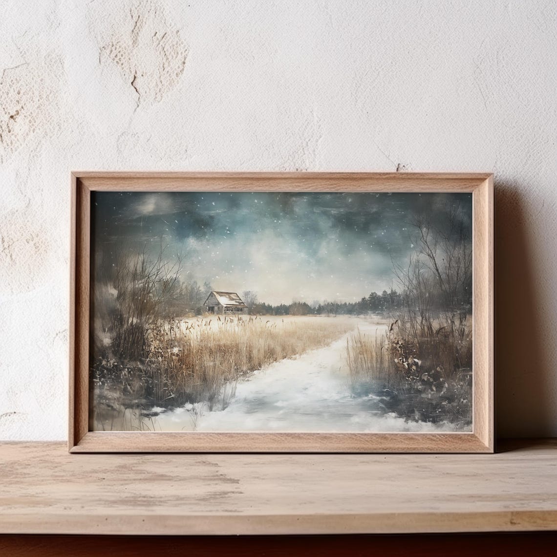 Snowy Winter Farmhouse Barn Scene Rustic Christmas Decor Poster - Image 3
