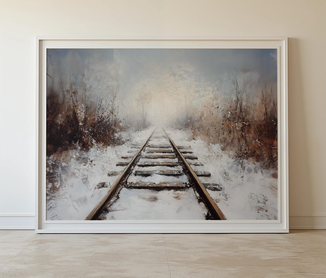 Train Tracks Through Snowy Winter Forest Misty Railroad Poster - Image 8