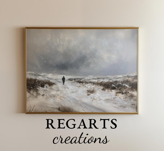 Lone Figure Walking Through Snowy Blizzard Moody Winter Field Poster