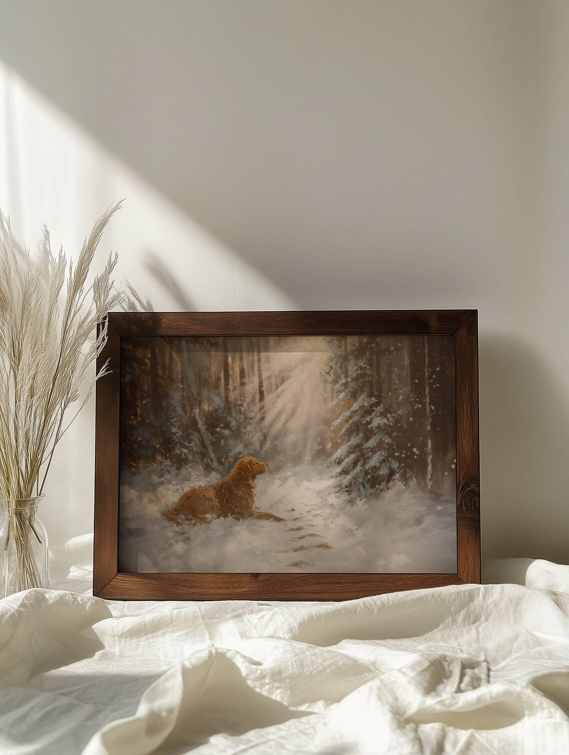 Golden Retriever Painting Dog In Snowy Forest Sunlight Art Print - Image 5