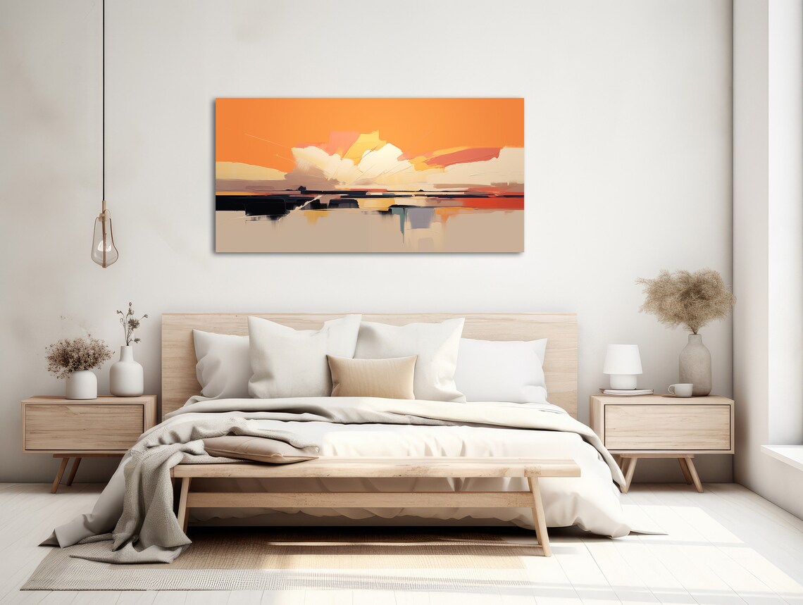 Abstract Landscape Painting Framed Print Modern Minimal Art Contemporary Panoramic Art Desert Earth Tones Sunset Mirage - Image 2