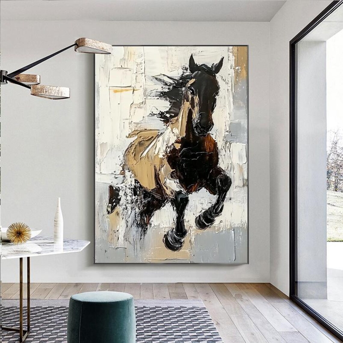 Majestic Galloping Horse in Abstract Oil Painting Motion Poster - Image 6