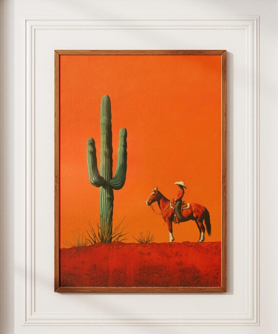 Cowgirl Minimalist Boho Western Illustration Vintage Southwestern Boho Art Cowboy Wall Print Terracotta Sunset Retro Cowboy Cowgirl Art