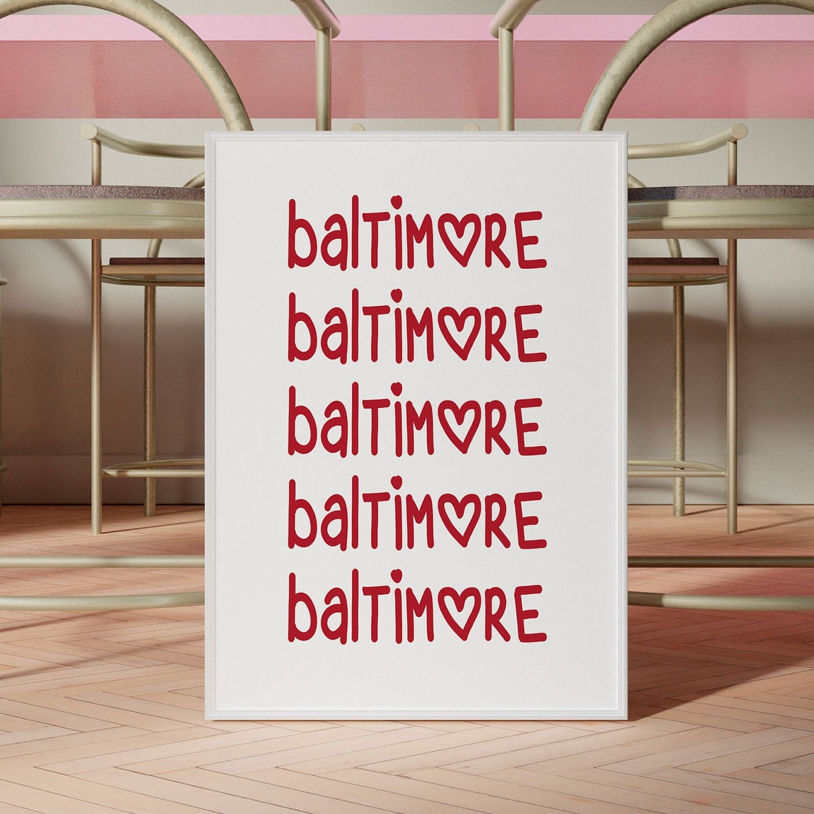 Baltimore Heart Typography Red and White City Love Letter Print