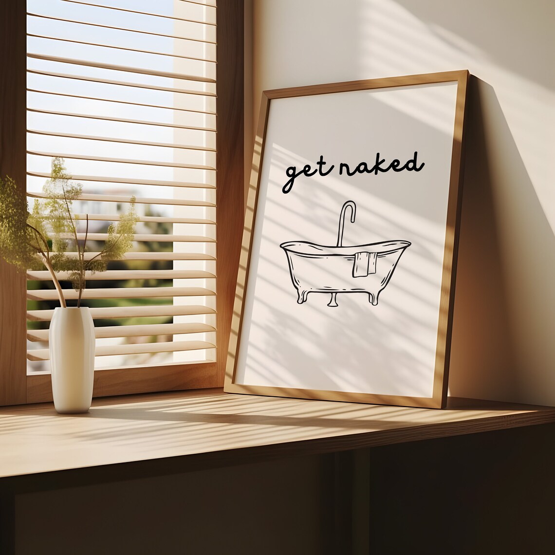 Get Naked Funny Bathtub Line Drawing Bathroom Humor Decor Poster - Image 4
