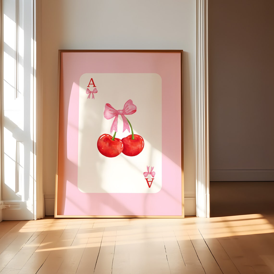 Cherry Bow Pink Ace Playing Card Sweet Coquette Aesthetic Poster - Image 3