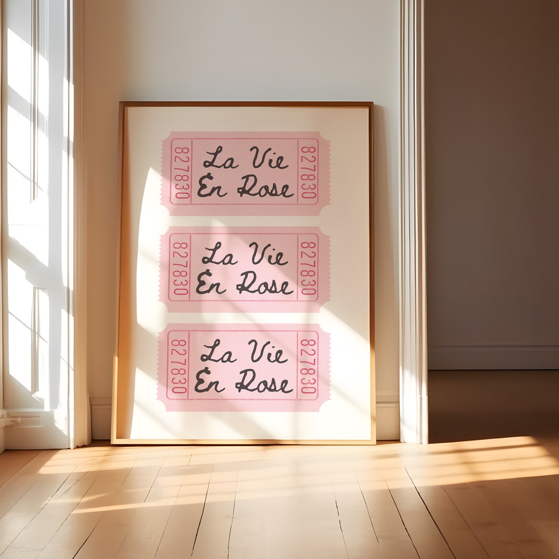 La Vie En Rose Pink Ticket Stub Trio Romantic Illustration Wall Art - Image 2