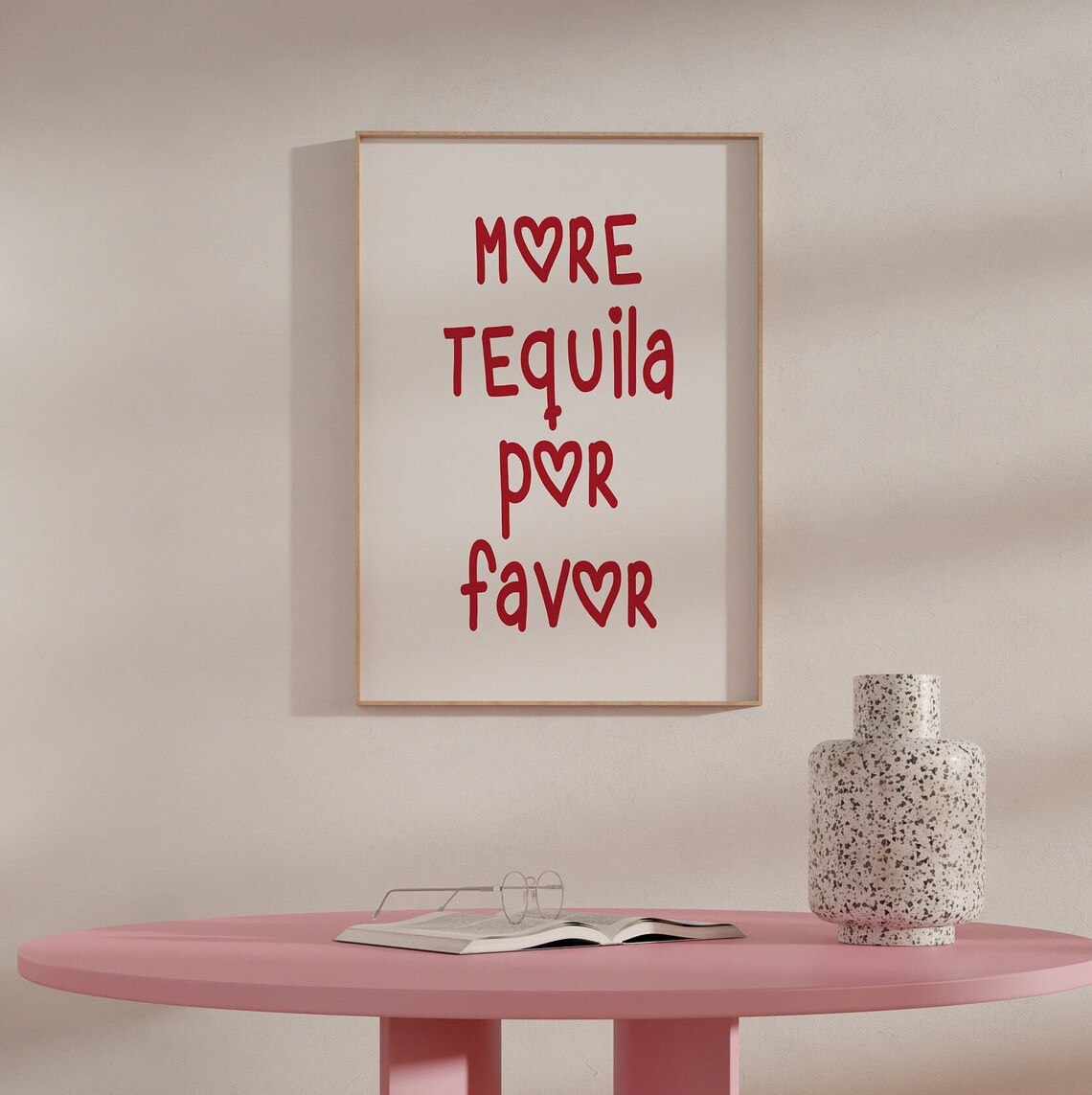 More Tequila Por Favor Red Heart Lettering Bar Cart Decor Poster - Image 2