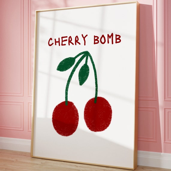 Cherry Poster Art Print Coquette Kitchen Room Decor Kidcore Wall Art Maximalist Art Trendy Aesthetic Art Print Bow Room Decor