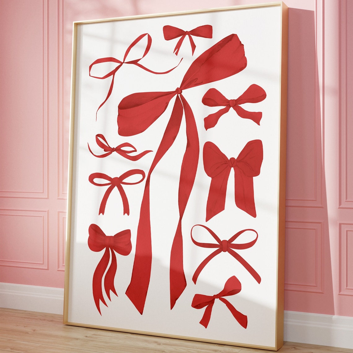 Red Bow Collection Balletcore Coquette Girl Bow Collage Poster - Image 2
