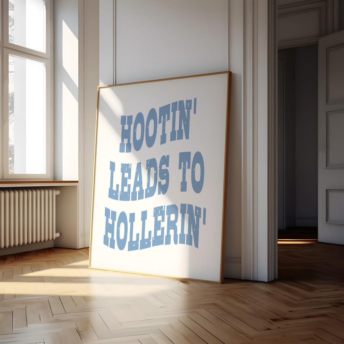 Hootin Leads To Hollerin Distressed Blue Western Phrase Poster - Image 2