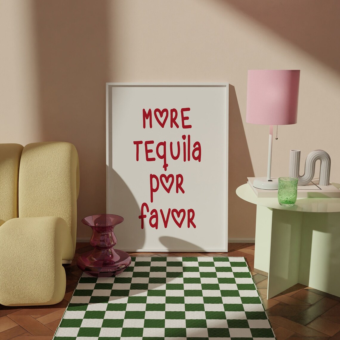 More Tequila Por Favor Red Heart Lettering Bar Cart Decor Poster - Image 4