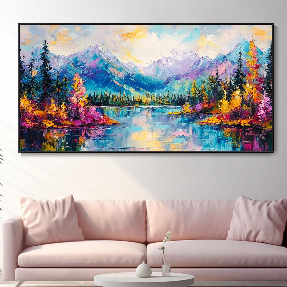 Mountain Landscape Oil Painting Thick Texture Large Art 3d Texture Wall Art Living Room Wall Decor Creative Designer Work Modern