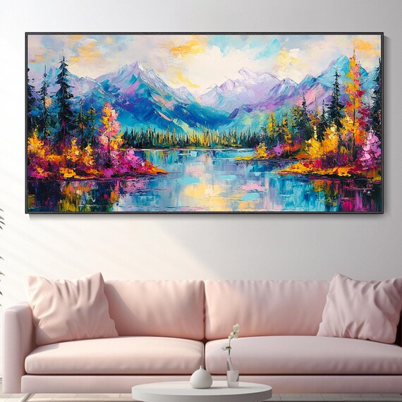 Mountain Landscape Oil Painting Thick Texture Large Art 3d Texture Wall Art Living Room Wall Decor Creative Designer Work Modern