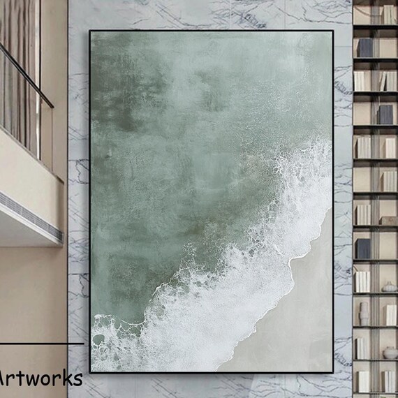 Aerial Sage Green Ocean Wave White Foam Surf Art Wall Poster