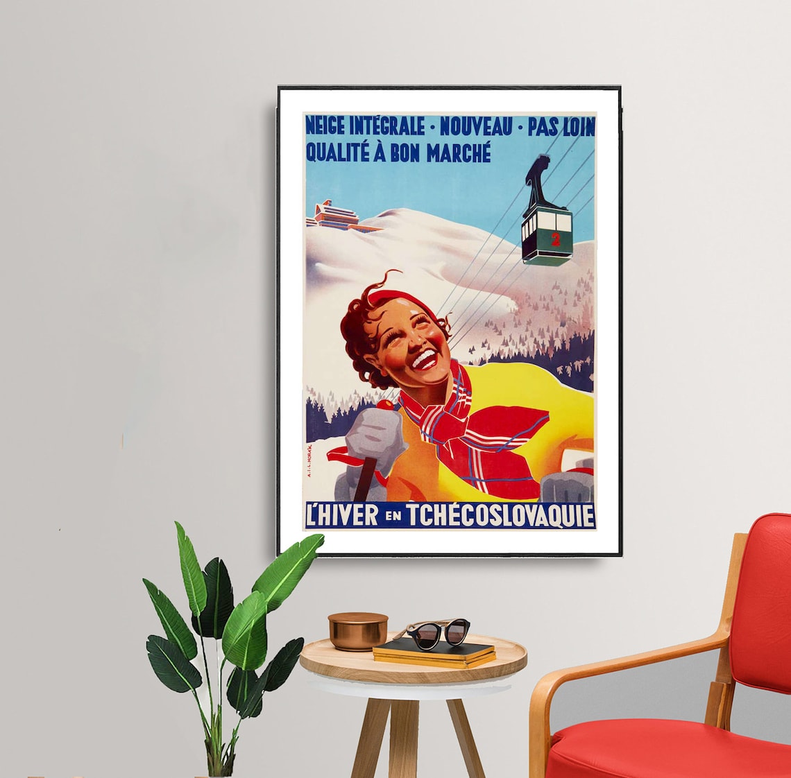 Winter in Czechoslovakia Vintage French Ski Resort Travel Poster - Image 2