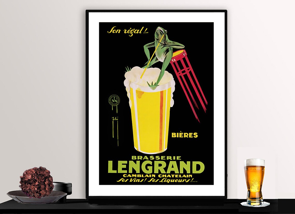 Brasserie Lengrand Frog Beer Vintage French Advertising Poster