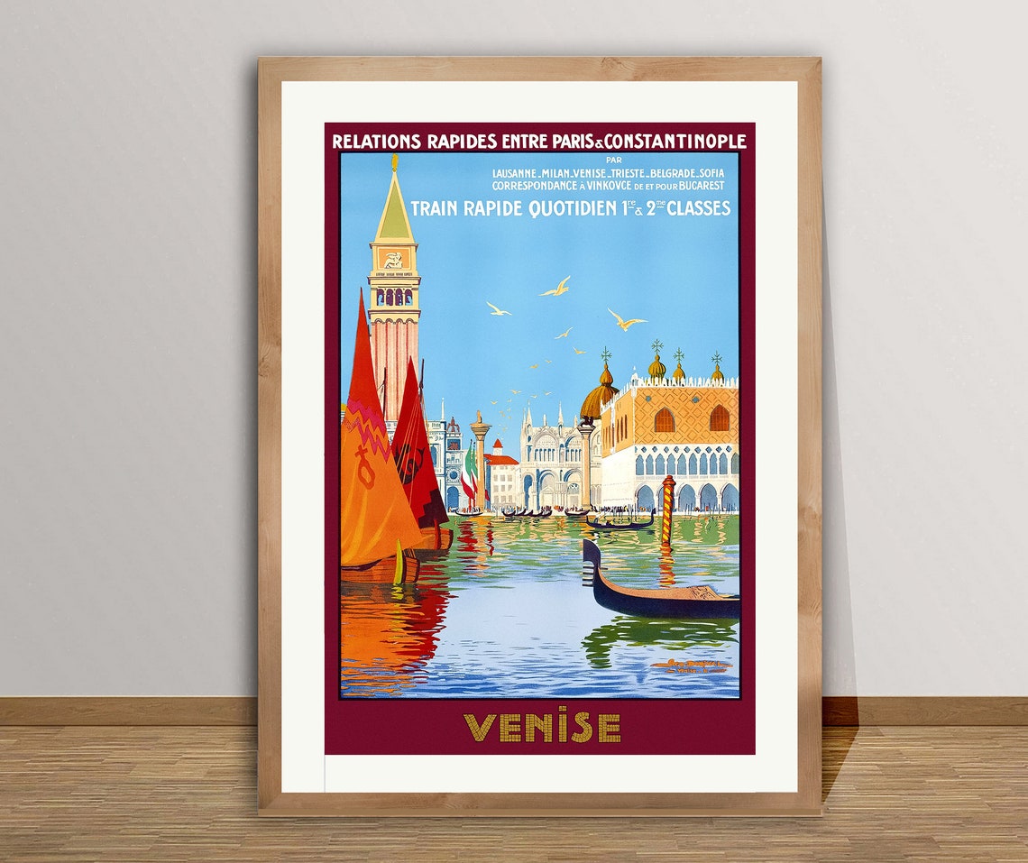 Venise Paris Constantinople Train Rapide Vintage Railway Poster Art