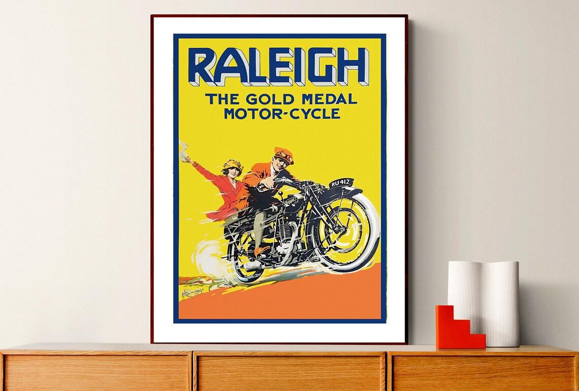 Raleigh The Gold Medal Motor Cycle Vintage Motorcycle Poster