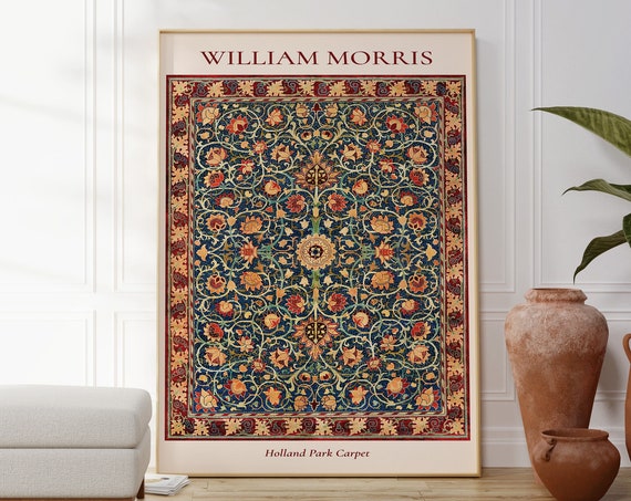 William Morris Holland Park Carpet Poster Vintage Textile Design Art Print Pattern Artwork Gift For Her Colourful Art Nouveau British
