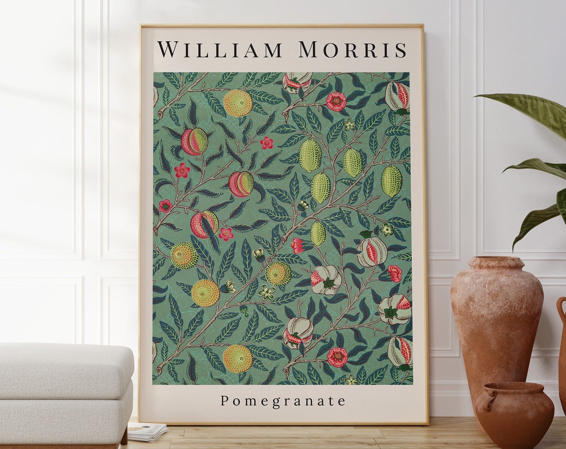 William Morris Pomegranate Fruit Pattern Deep Green Vintage Art Print