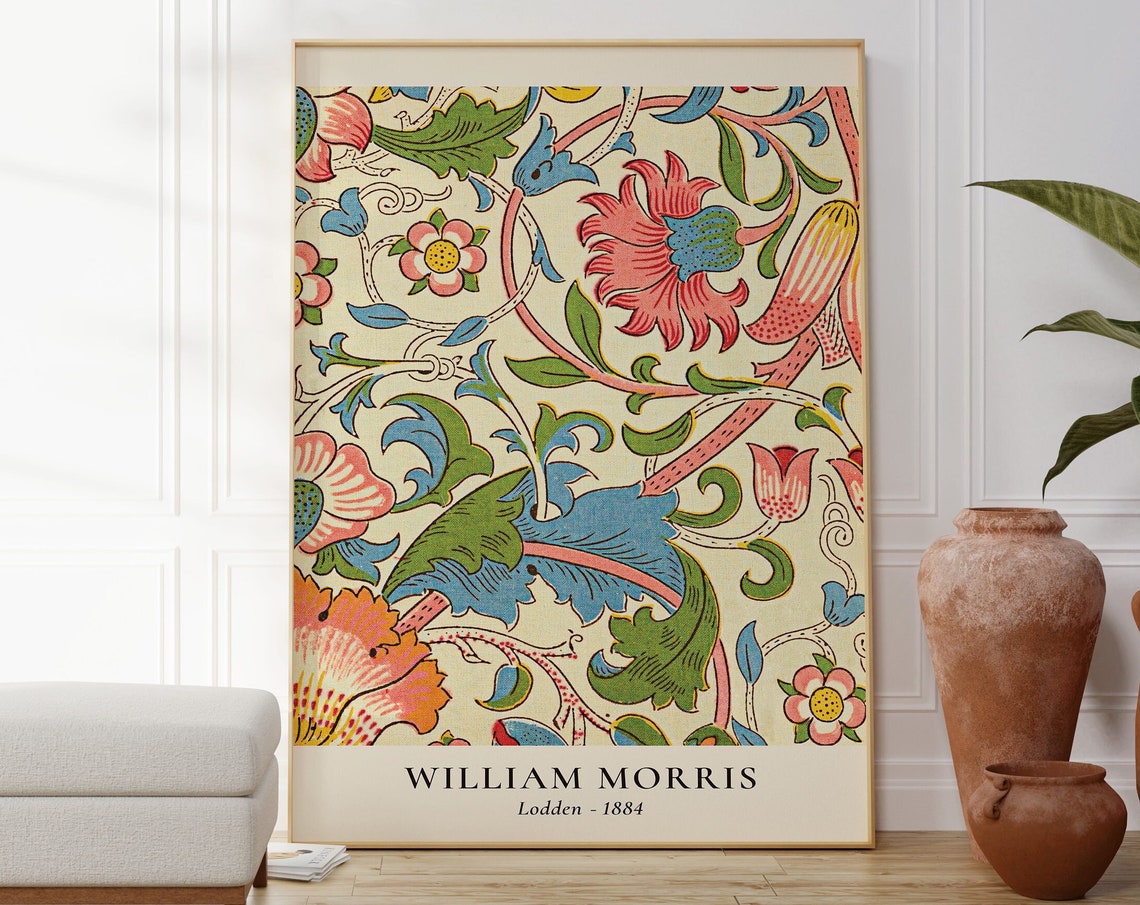 William Morris Lodden 1884 Colorful Floral Scroll Pattern Wall Art