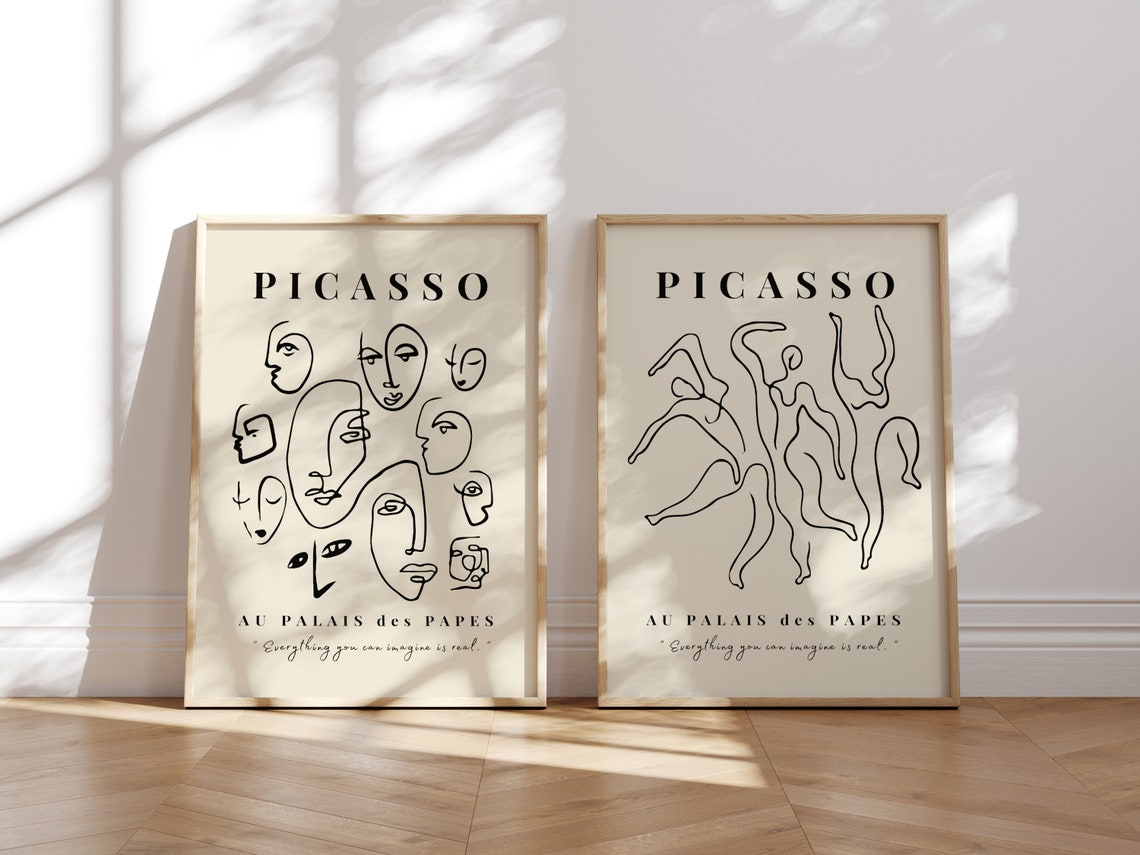 Picasso Line Art Faces Exhibition Style Beige Minimalist Poster - Image 8