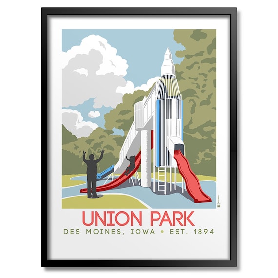 Union Park Des Moines Iowa Iconic Rocket Slide Vintage Style Poster