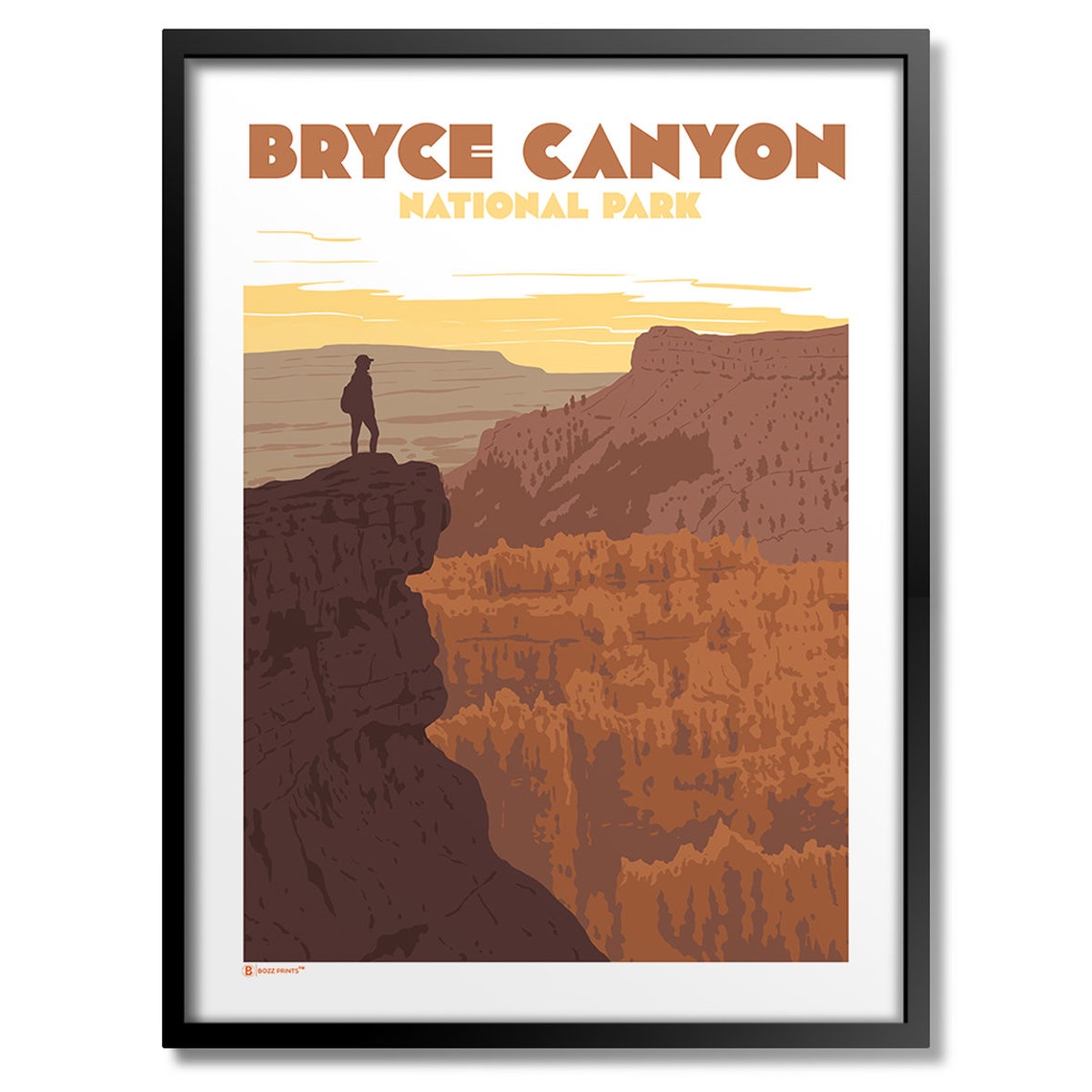 Bryce Canyon National Park Sunset Overlook Hiker Vintage Travel Poster
