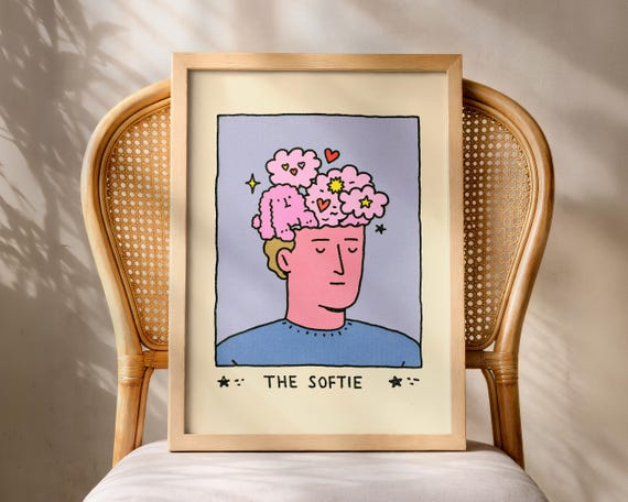 The Softie Doodle Wall Art Print Cute Pastel Tarot Poster Whimsical Dopamine Decor Sensitive Soul Artwork Self Love Bedroom