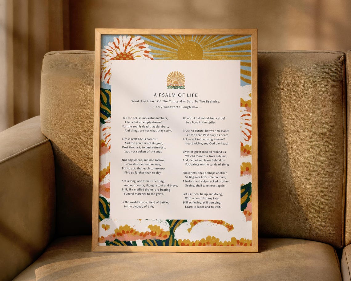 Longfellow A Psalm Of Life Poem Sunrise Floral Poetry Poster