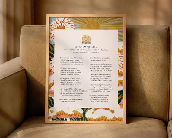 A Psalm Of Life Poem Print Henry Wadsworth Longfellow Wall Art Classic Poetry Poster Inspirational Literary Graduation Gift