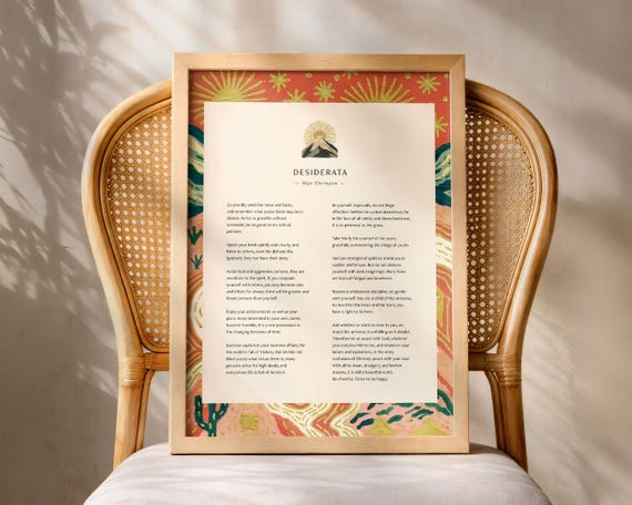 Desiderata Poem Print Max Ehrmann Wall Art Inspirational Literary Quote Poster Mindfulness Graduation Gift