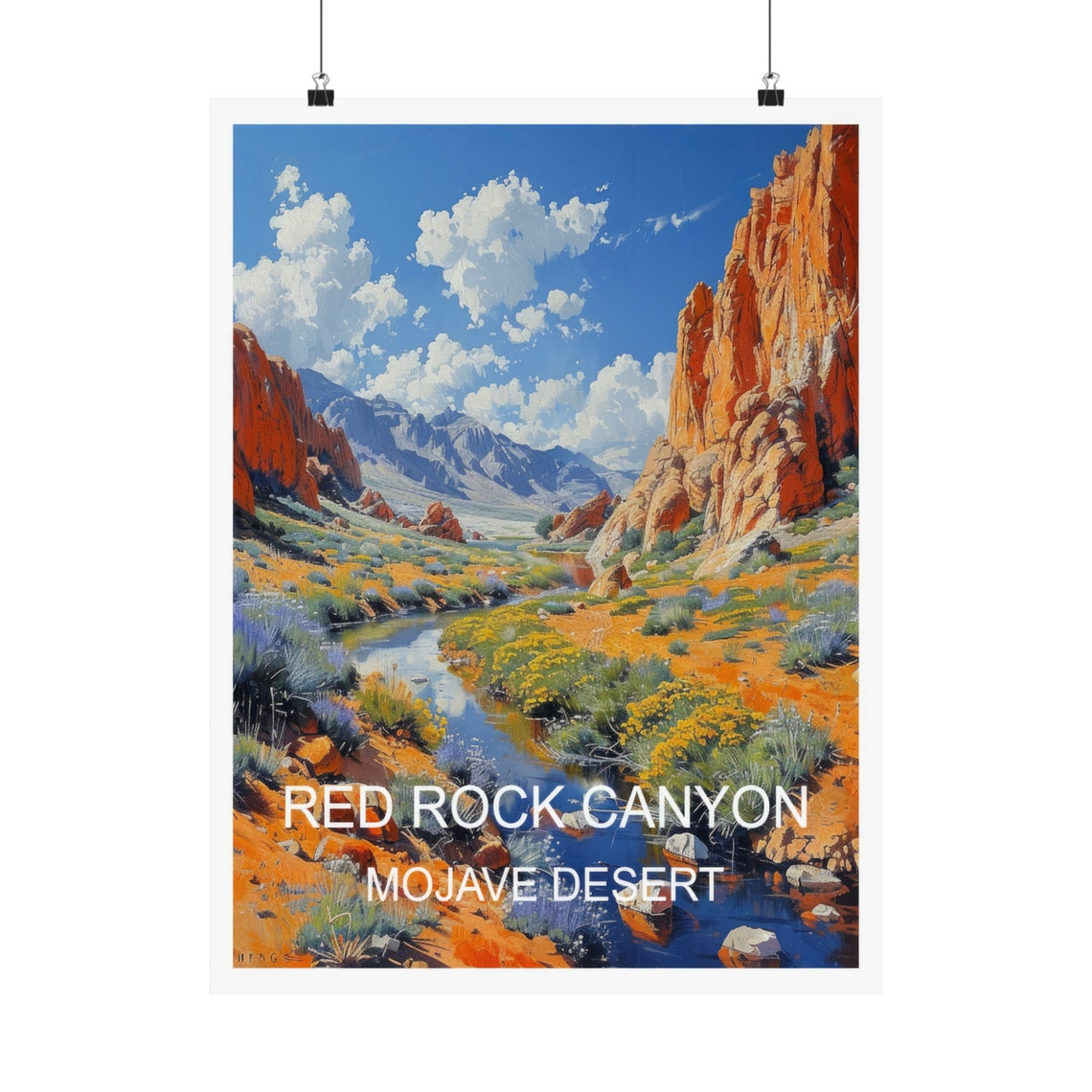 Red Rock Canyon Mojave Desert Sandstone Cliffs Stream Travel Poster - Image 5