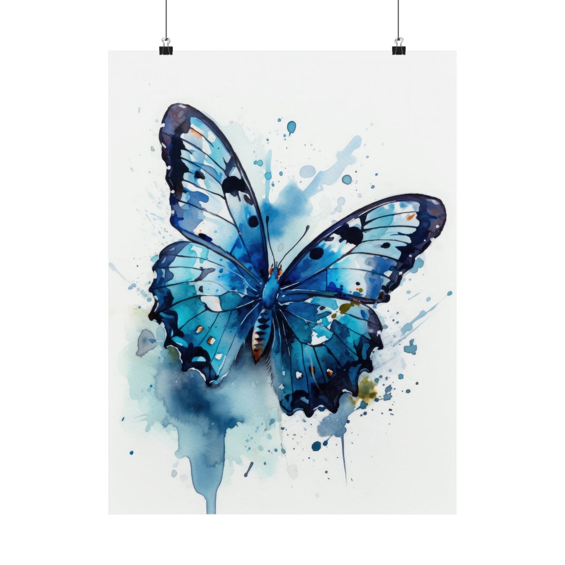 Azure Blue Butterfly Wings Watercolor Splash Vivid Insect Art Print - Image 5