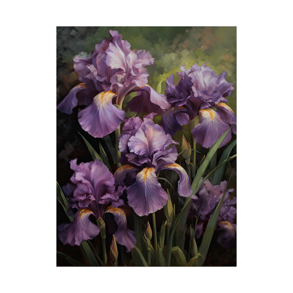 Purple Iris Flower Blossoms Botanical Oil Painting Wall Art Print - Image 4