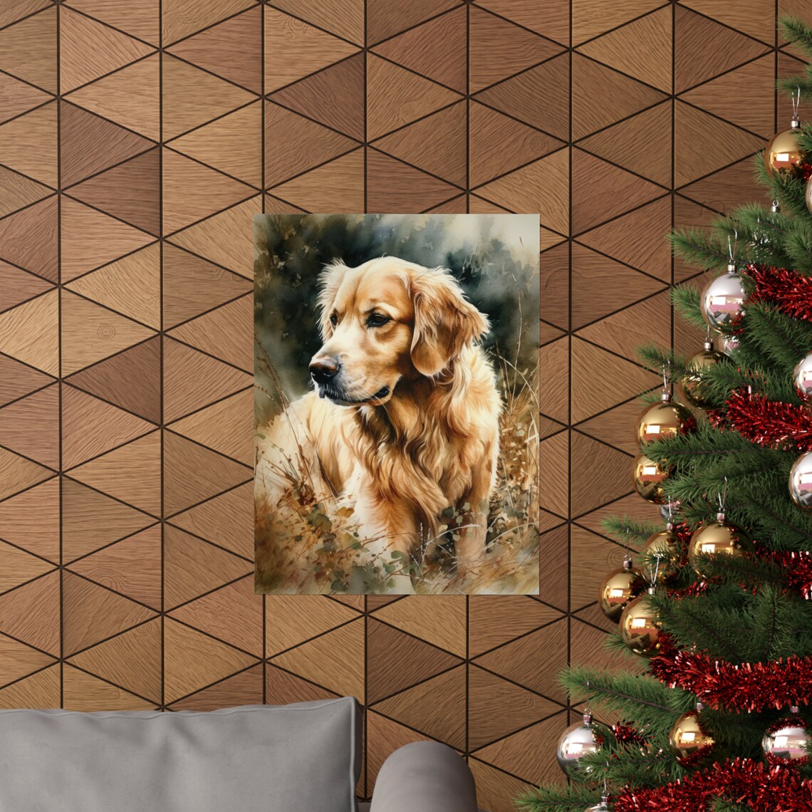Golden Retriever Autumn Grass Portrait Watercolor Dog Art Poster - Image 3