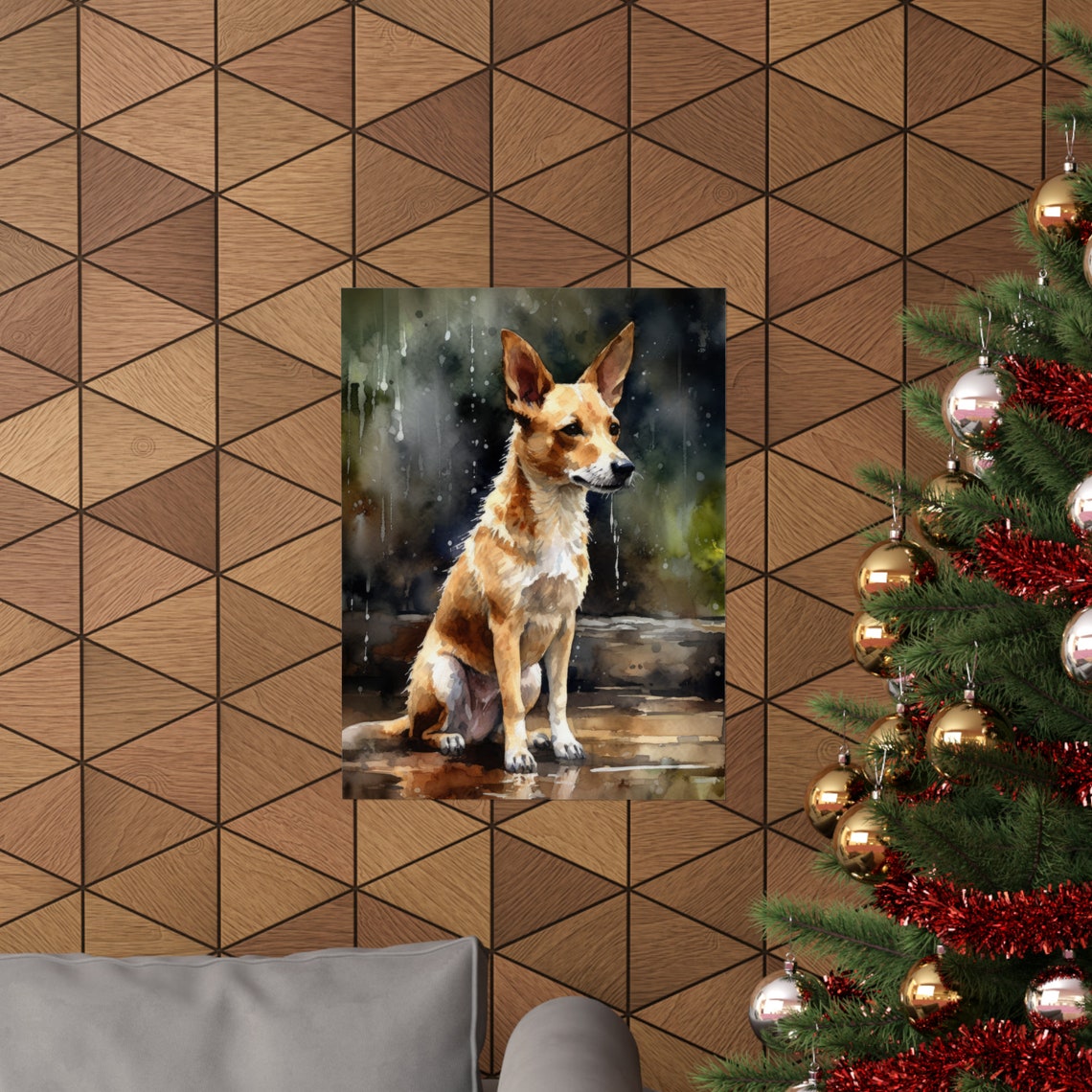 Portuguese Podengo Big Eared Tan Dog Watercolor Portrait Poster - Image 3